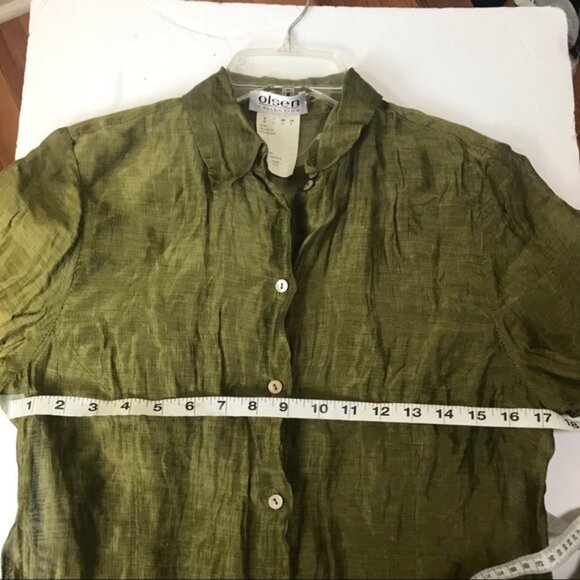 Olsen Y2K NEW Long Duster Tunic Shirt Crinkled Cotton Jacket Minimalist Button 8 - Picture 14 of 16